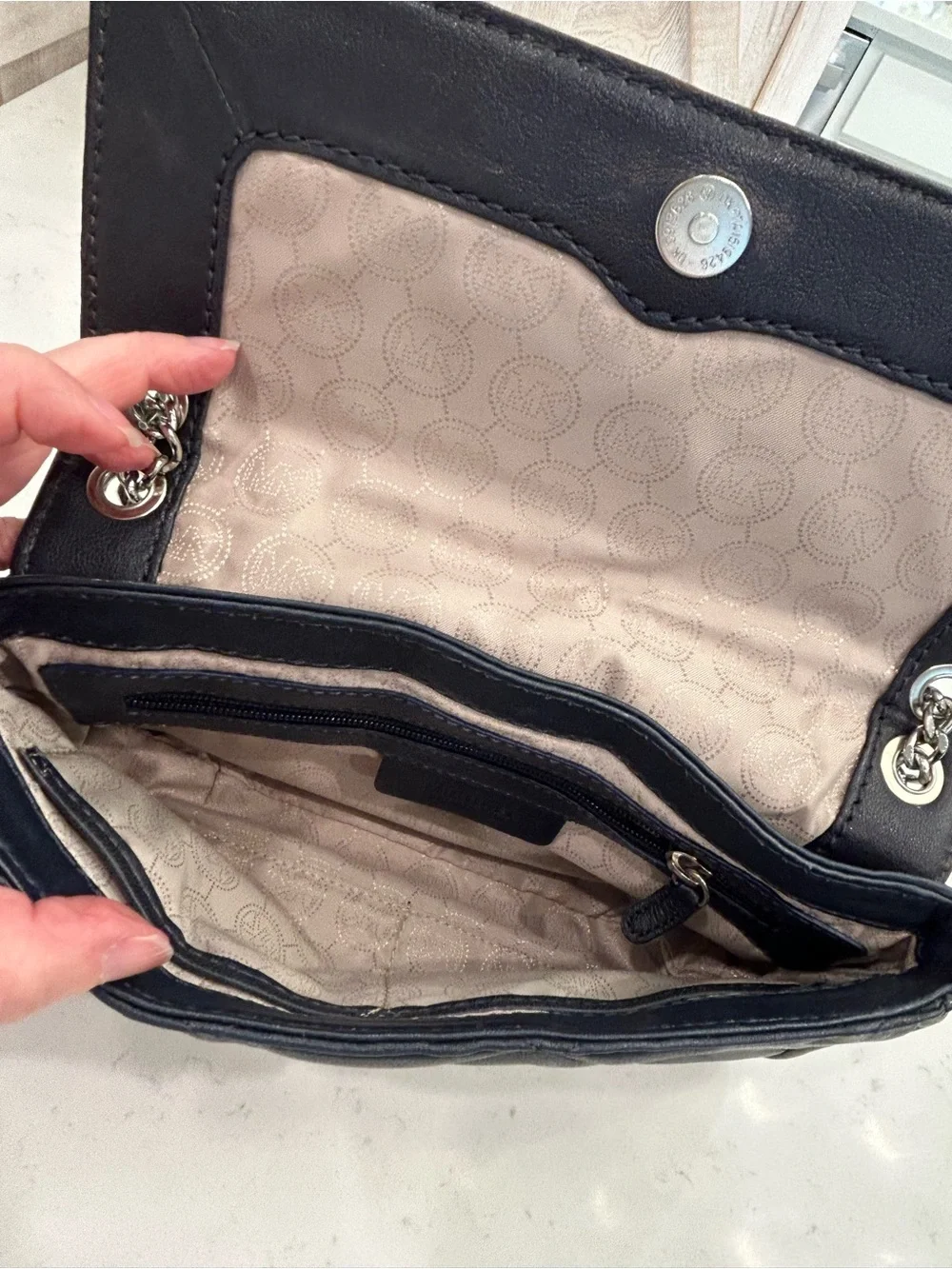 Michael Kors Black Quilted Shoulder Bag with Silver Chain